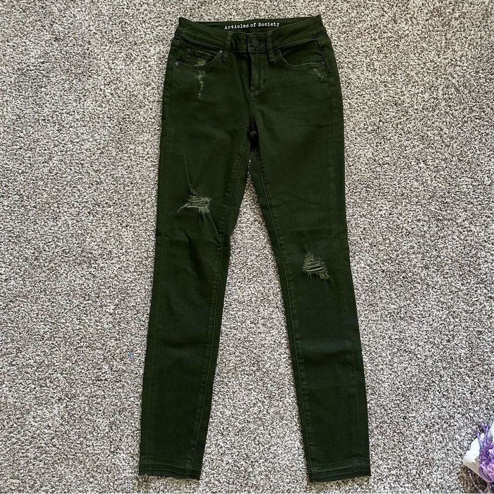 Articles of Society Dark Green Distressed Skinny Jeans